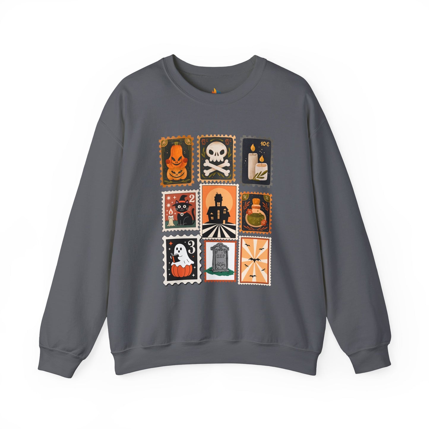 Halloween Stamp Sweatshirt, Unisex Crewneck, Fall Season Outfit, Spooky season Gift, Retro Halloween Gift