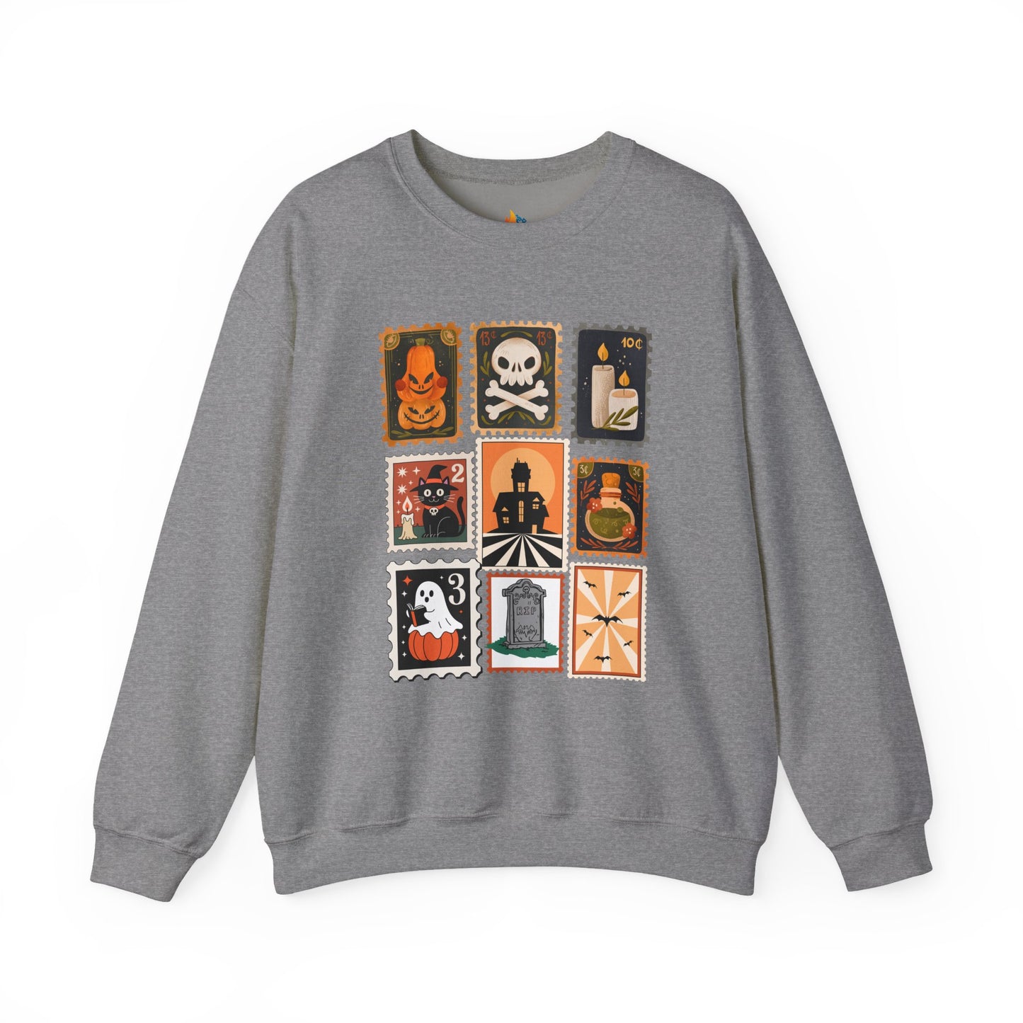 Halloween Stamp Sweatshirt, Unisex Crewneck, Fall Season Outfit, Spooky season Gift, Retro Halloween Gift