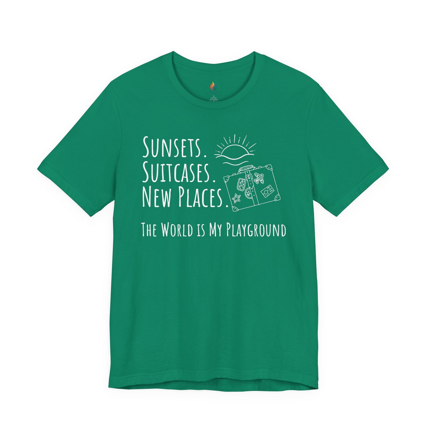 Travel lover T-Shirt - "Sunsets, Suitcases, New Places", Adventure Graphic Tee
