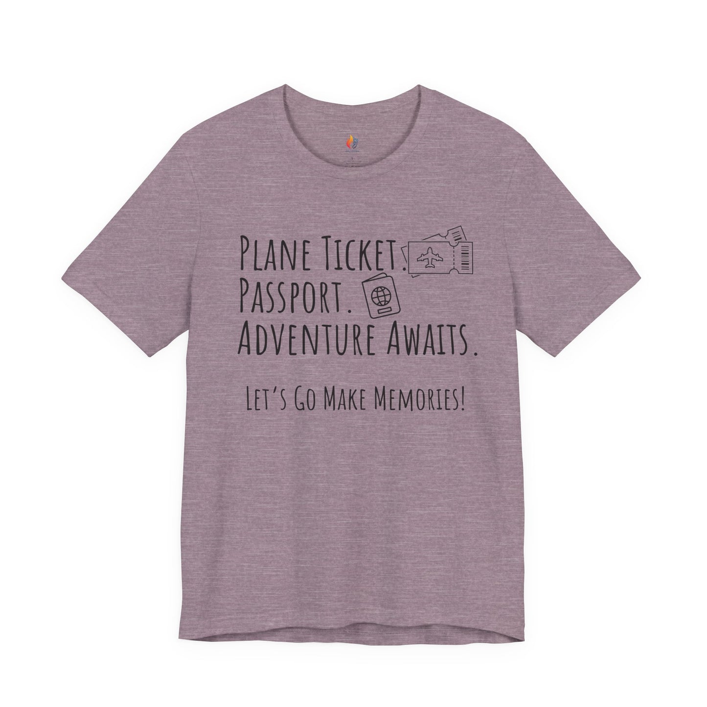 Travel lover T-Shirt - "Plane Ticket, Passport, Adventure Awaits", Lets go make memories, Adventure Graphic Tee