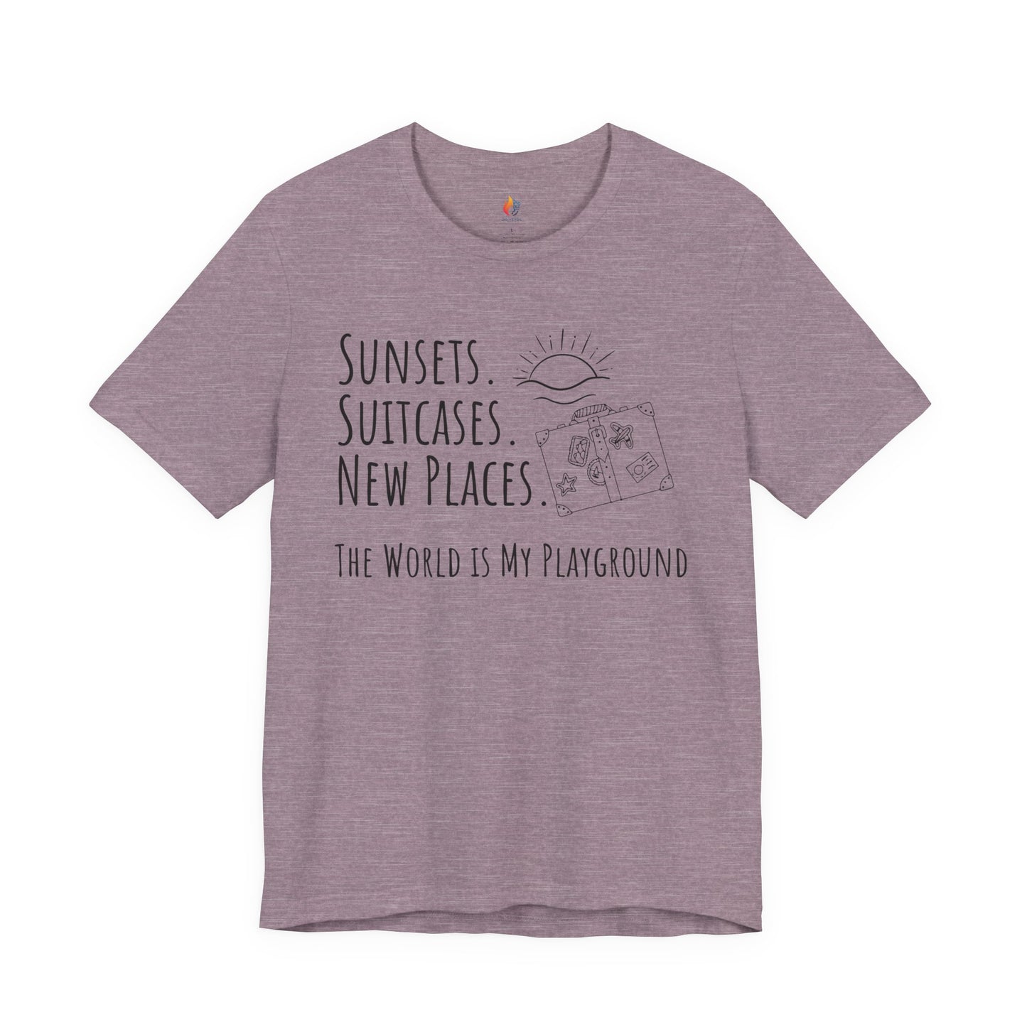Travel lover T-Shirt - "Sunsets, Suitcases, New Places", Adventure Graphic Tee