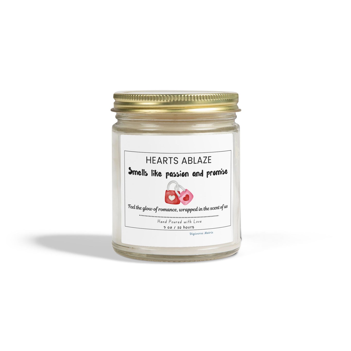 "Hearts Ablaze" Soy Wax Jar (4oz & 9oz), Coconut Apricot Scented Candle - Valentines Day Gift