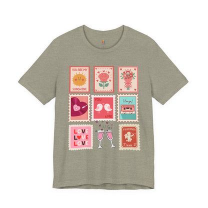 Love Stamps T-Shirt, Valentine’s Day T-shirt, Cute Valentine Shirt, Love Graphic Tee, Unisex Valentine Outfit, Gift for Him or Her, Romantic Holiday Tee