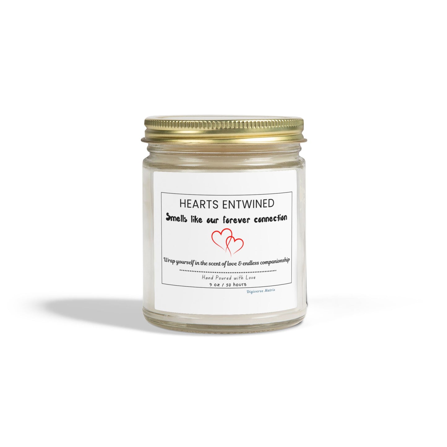 "Hearts Entwined" Soy Wax Jar (4oz & 9oz), Coconut Apricot Scented Candle - Valentines Day Gift