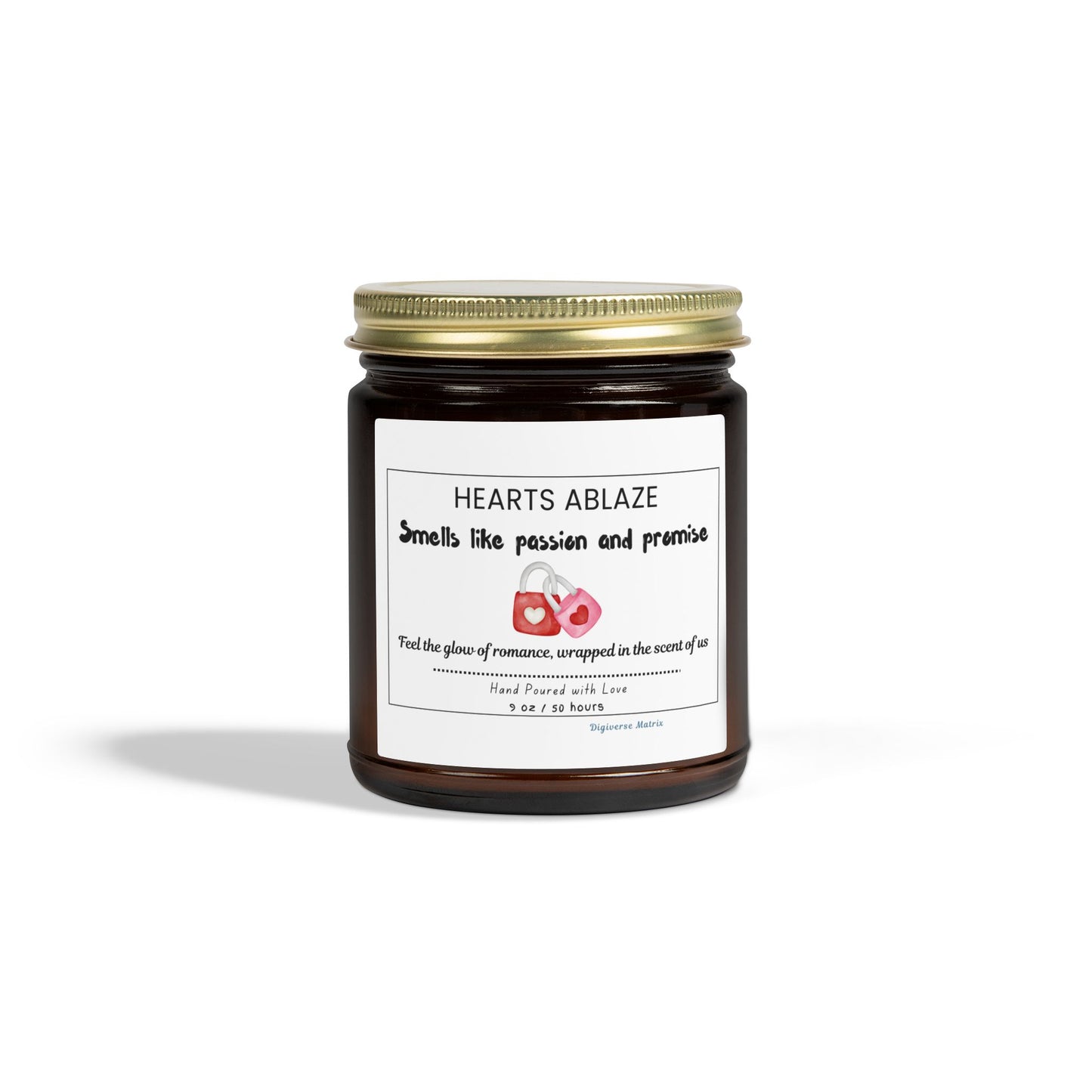 "Hearts Ablaze" Soy Wax Jar (4oz & 9oz), Coconut Apricot Scented Candle - Valentines Day Gift