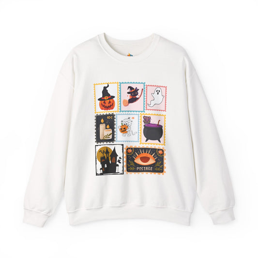 Halloween Stamp Sweatshirt, Unisex Crewneck, Fall Season Outfit, Spooky season Gift, Retro Halloween Gift