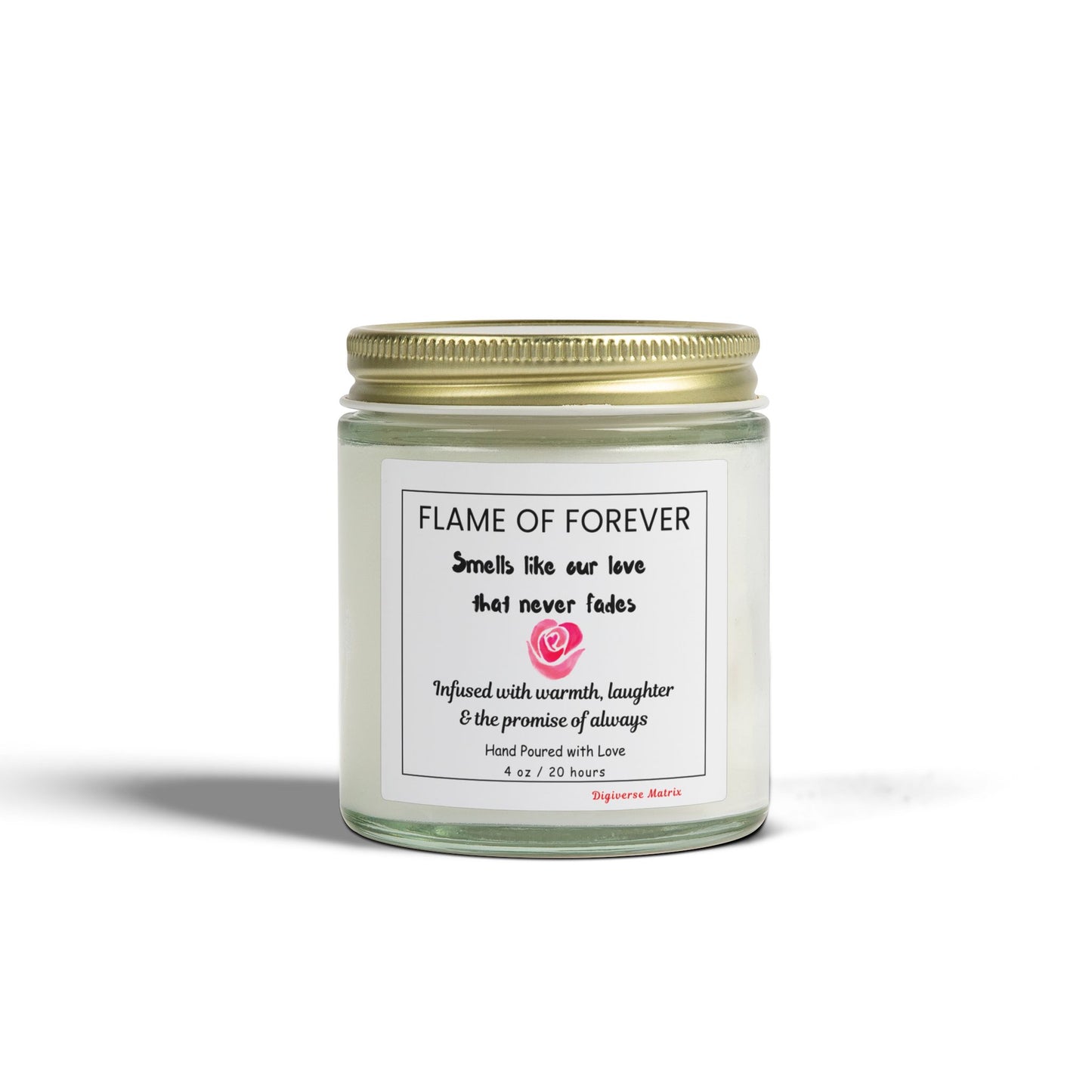 "Flame of Forever" Soy Wax Jar (4oz & 9oz), Coconut Apricot Scented Candle - Valentines Day Gift