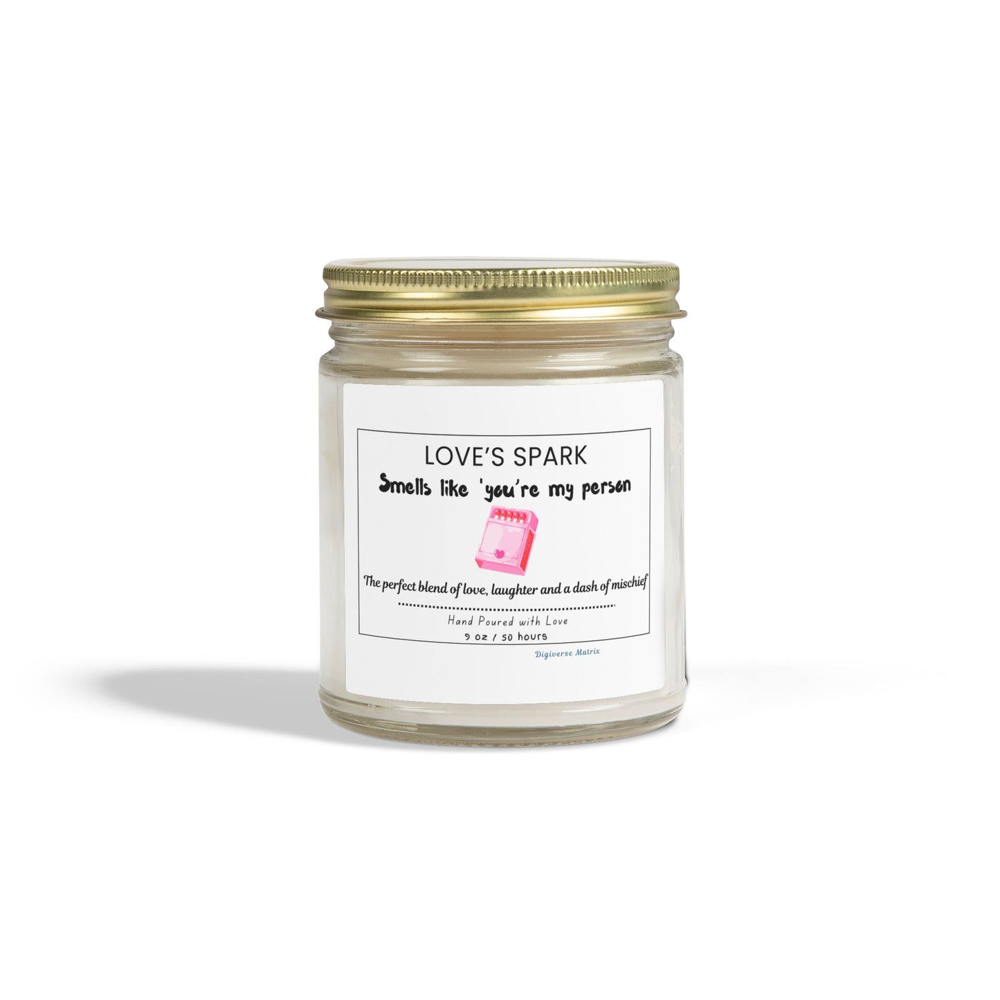 "Love's Spark" Soy Wax Jar (4oz & 9oz), Coconut Apricot Scented Candle - Valentines Day Gift