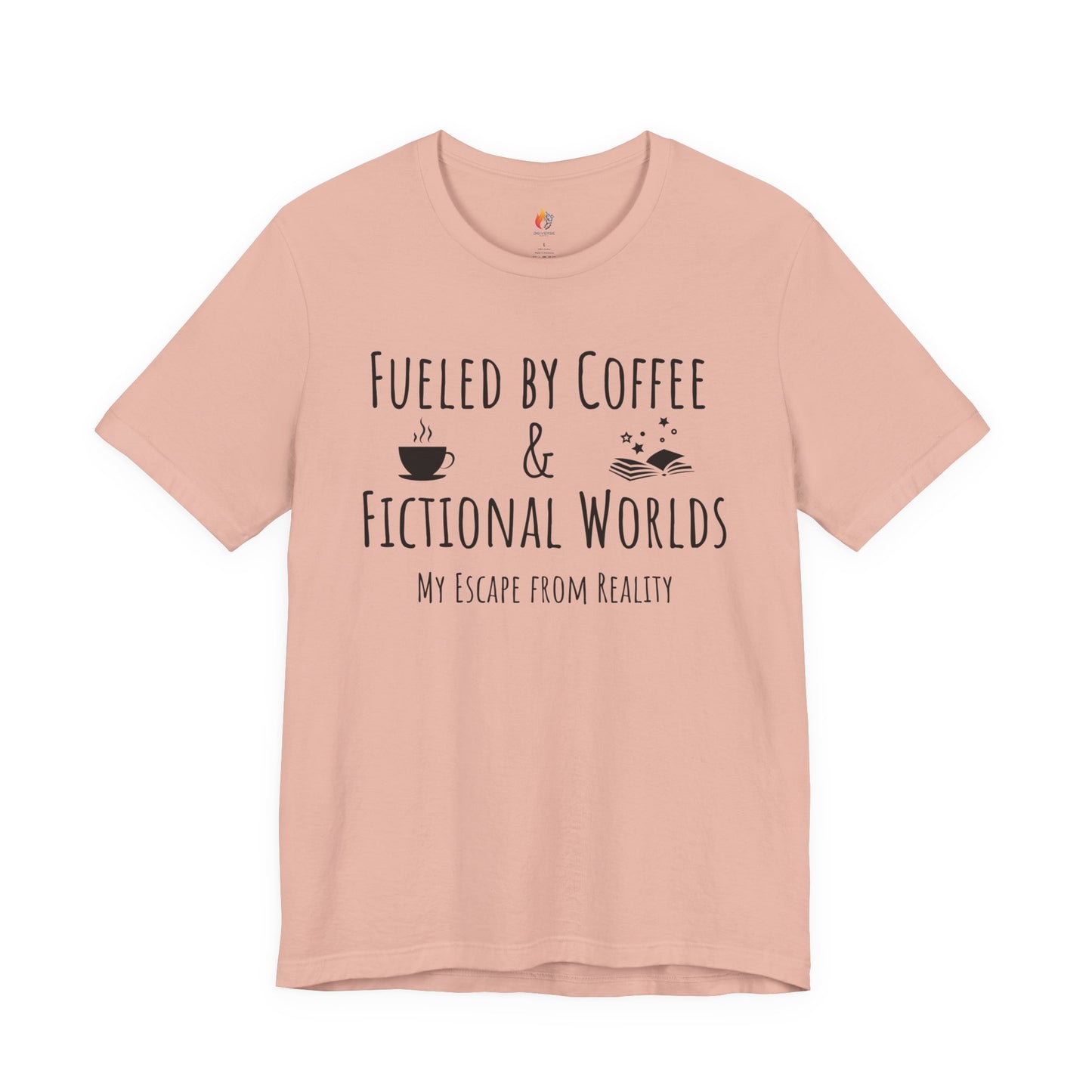 Fueled by Coffee, Fictional Worlds, Books T-Shirt, Book Lover Tee, Coffee Lover Tee