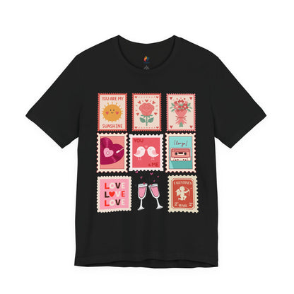 Love Stamps T-Shirt, Valentine’s Day T-shirt, Cute Valentine Shirt, Love Graphic Tee, Unisex Valentine Outfit, Gift for Him or Her, Romantic Holiday Tee