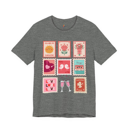 Love Stamps T-Shirt, Valentine’s Day T-shirt, Cute Valentine Shirt, Love Graphic Tee, Unisex Valentine Outfit, Gift for Him or Her, Romantic Holiday Tee