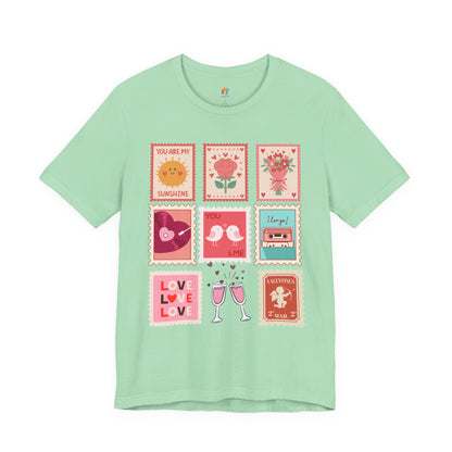 Love Stamps T-Shirt, Valentine’s Day T-shirt, Cute Valentine Shirt, Love Graphic Tee, Unisex Valentine Outfit, Gift for Him or Her, Romantic Holiday Tee