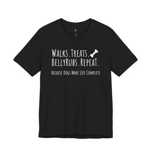 Dog Lover T-Shirt - "Walks, Treats, Belly Rubs, Repeat" - Funny Graphic Tee