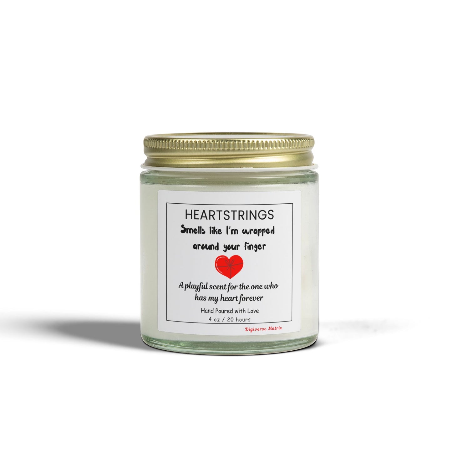 "Heartstrings" Soy Wax Jar (4oz & 9oz), Coconut Apricot Scented Candle - Valentines Day Gift
