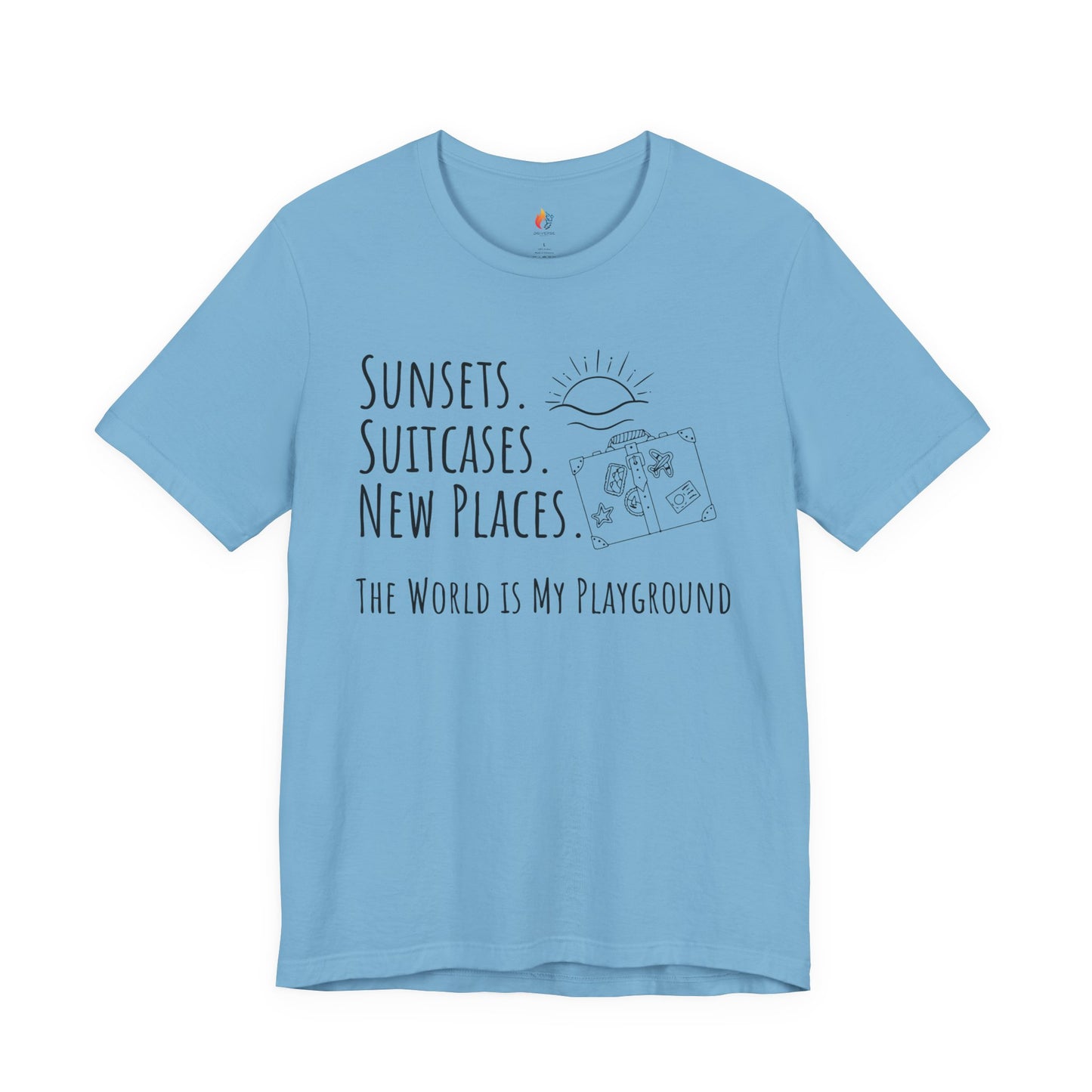 Travel lover T-Shirt - "Sunsets, Suitcases, New Places", Adventure Graphic Tee
