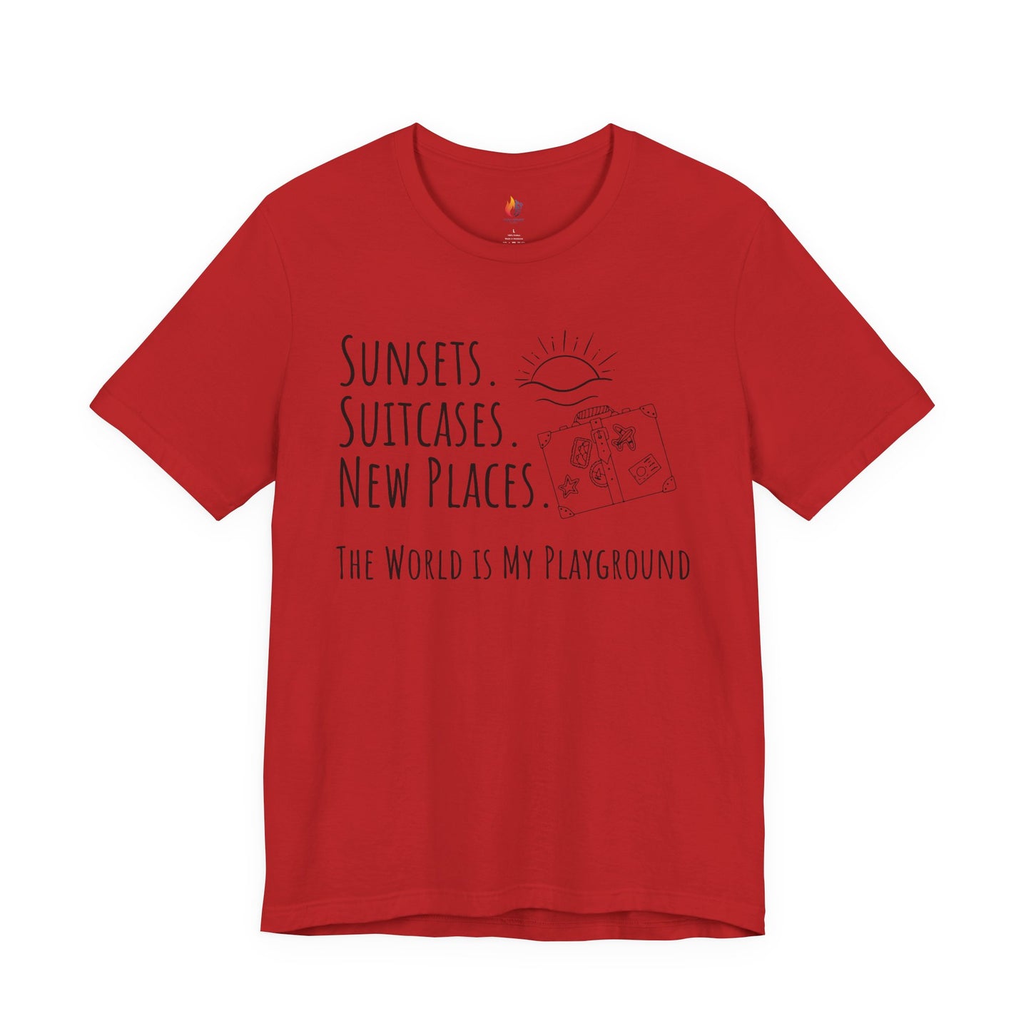 Travel lover T-Shirt - "Sunsets, Suitcases, New Places", Adventure Graphic Tee