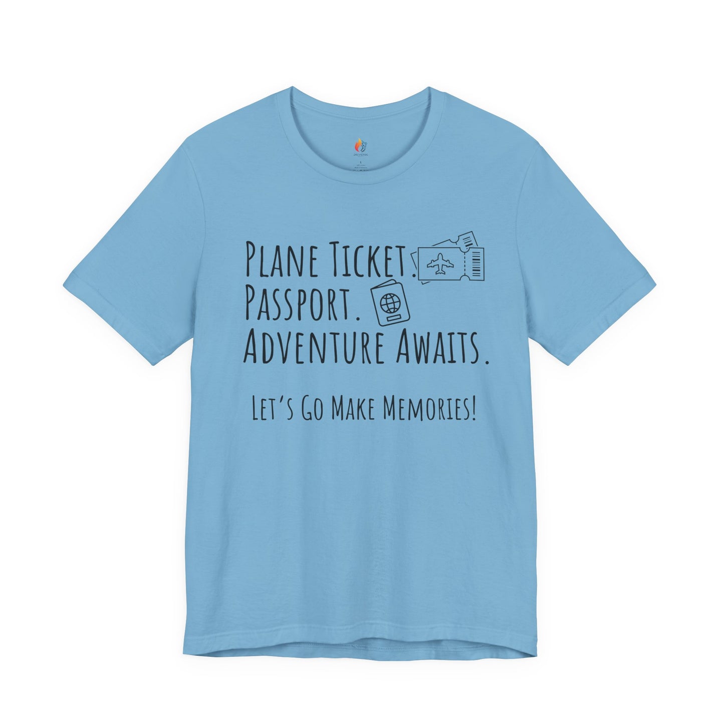Travel lover T-Shirt - "Plane Ticket, Passport, Adventure Awaits", Lets go make memories, Adventure Graphic Tee