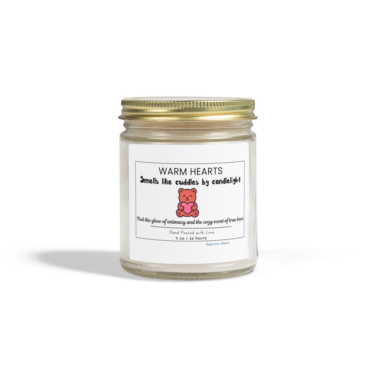 "Warm Hearts" Soy Wax Jar (4oz & 9oz), Coconut Apricot Scented Candle - Valentines Day Gift
