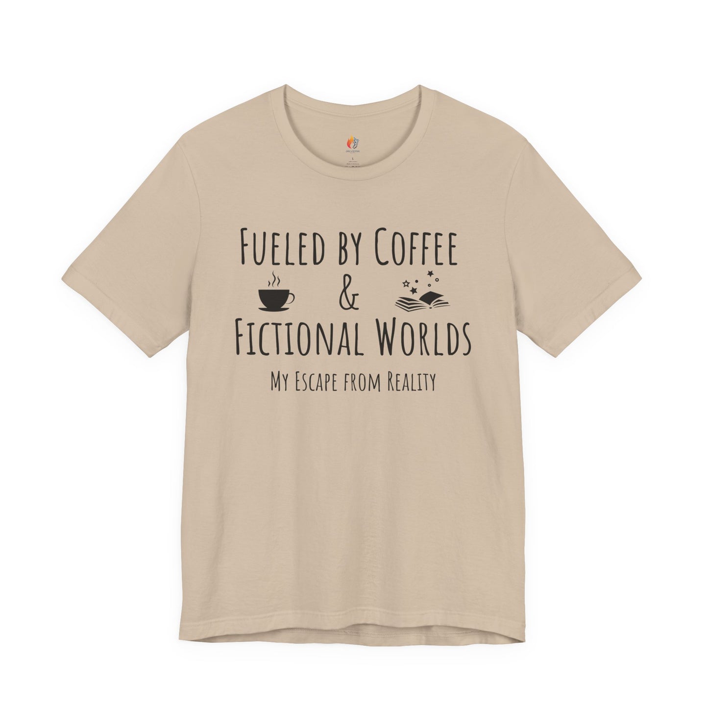 Fueled by Coffee, Fictional Worlds, Books T-Shirt, Book Lover Tee, Coffee Lover Tee