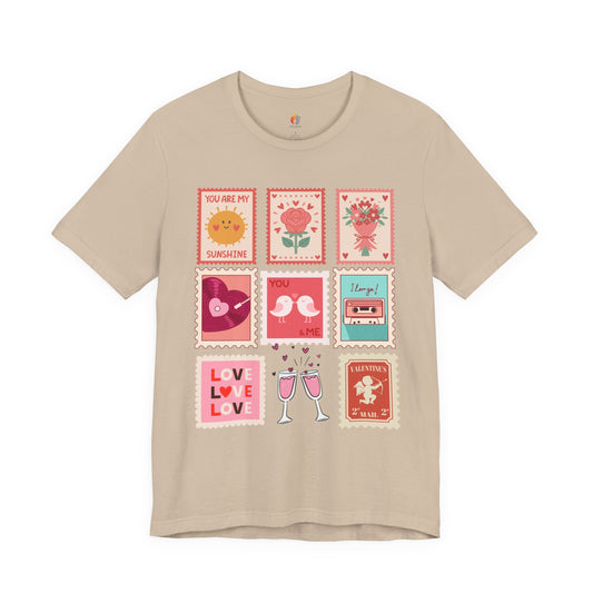 Love Stamps T-Shirt, Valentine’s Day T-shirt, Cute Valentine Shirt, Love Graphic Tee, Unisex Valentine Outfit, Gift for Him or Her, Romantic Holiday Tee