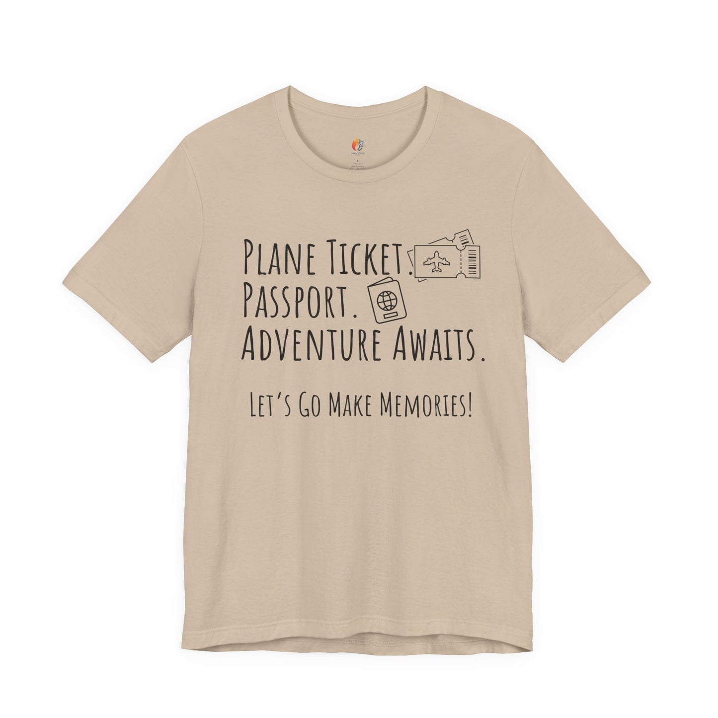 Travel lover T-Shirt - "Plane Ticket, Passport, Adventure Awaits", Lets go make memories, Adventure Graphic Tee