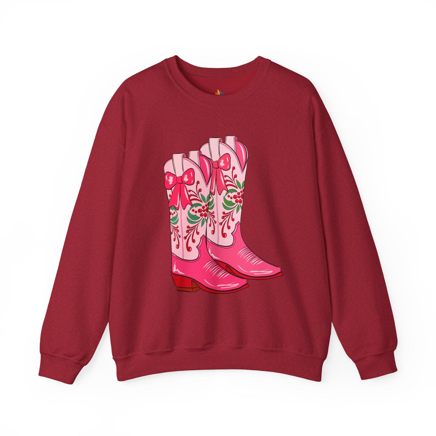 Boots, Christmas Sweatshirt, Unisex Crewneck, Holiday Season Outfit, Winter Sweatshirt