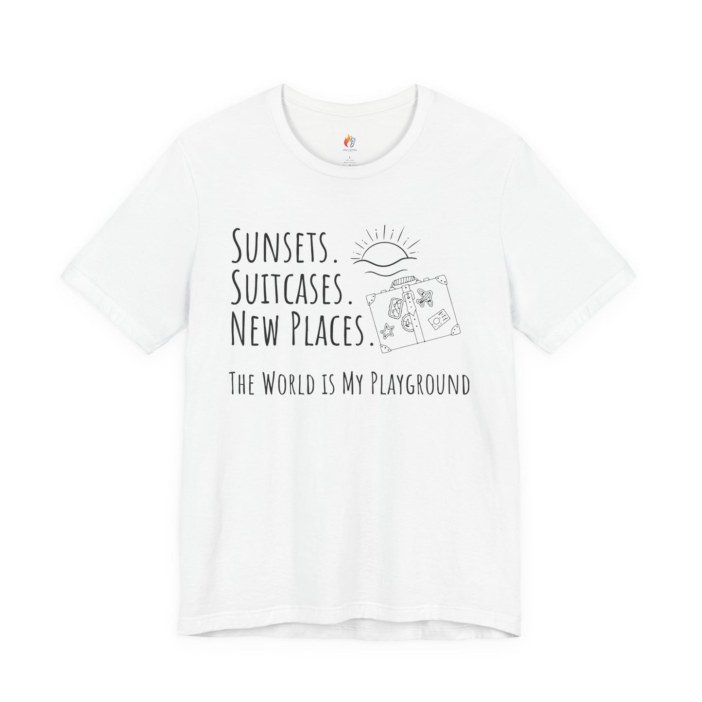 Travel lover T-Shirt - "Sunsets, Suitcases, New Places", Adventure Graphic Tee