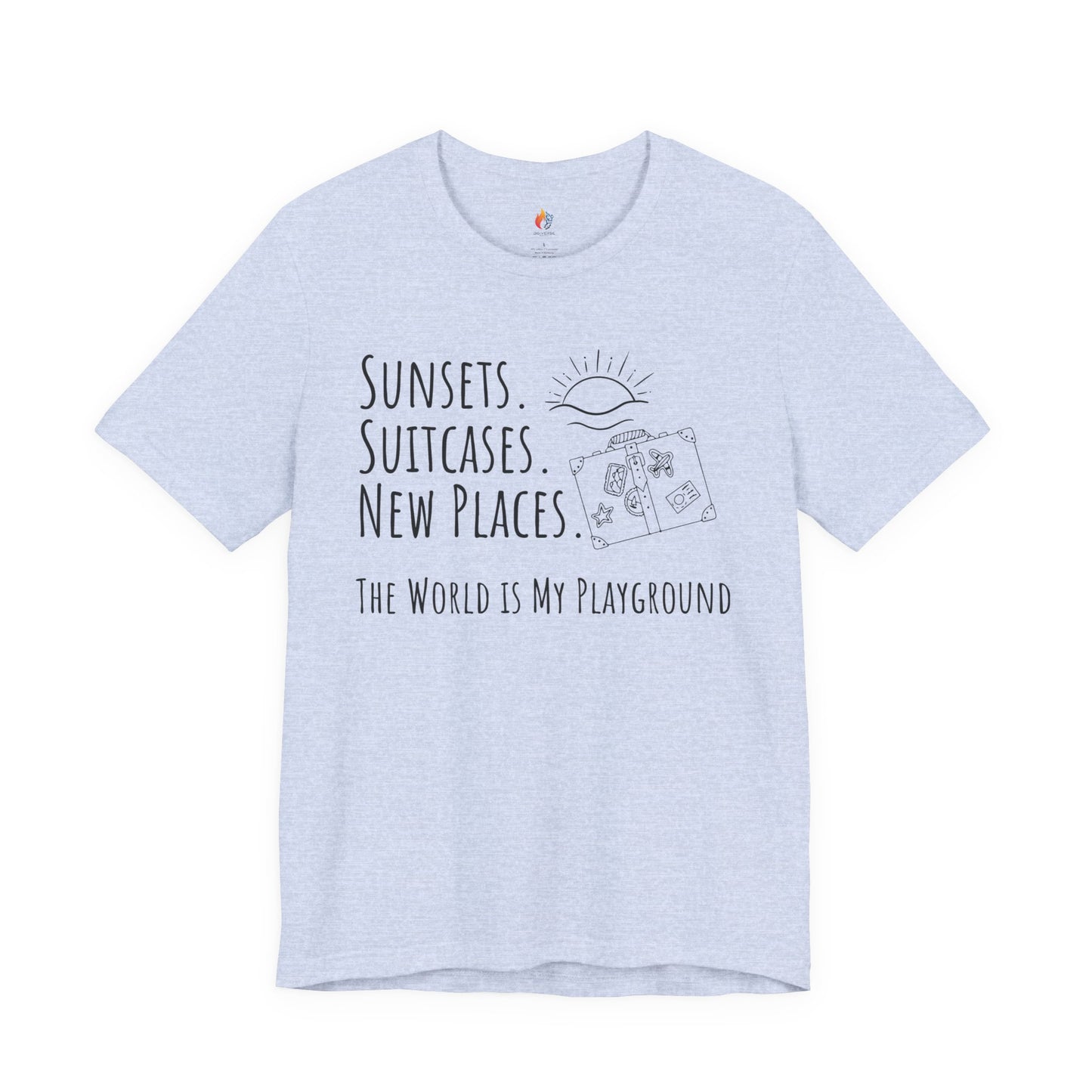 Travel lover T-Shirt - "Sunsets, Suitcases, New Places", Adventure Graphic Tee