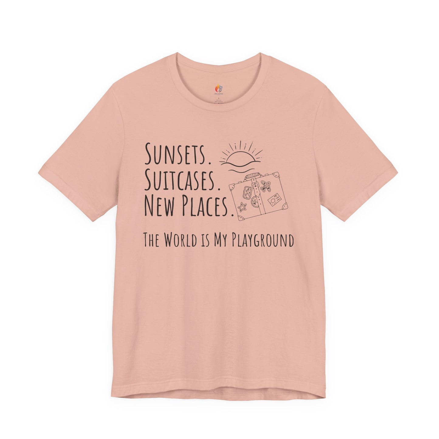 Travel lover T-Shirt - "Sunsets, Suitcases, New Places", Adventure Graphic Tee