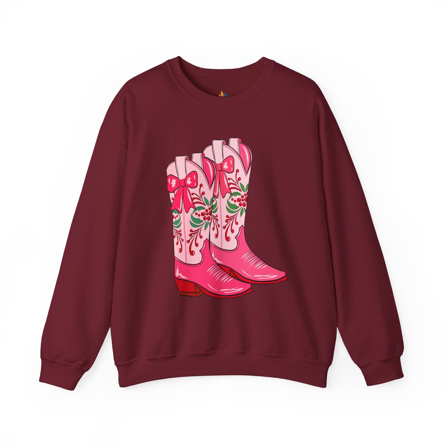 Boots, Christmas Sweatshirt, Unisex Crewneck, Holiday Season Outfit, Winter Sweatshirt