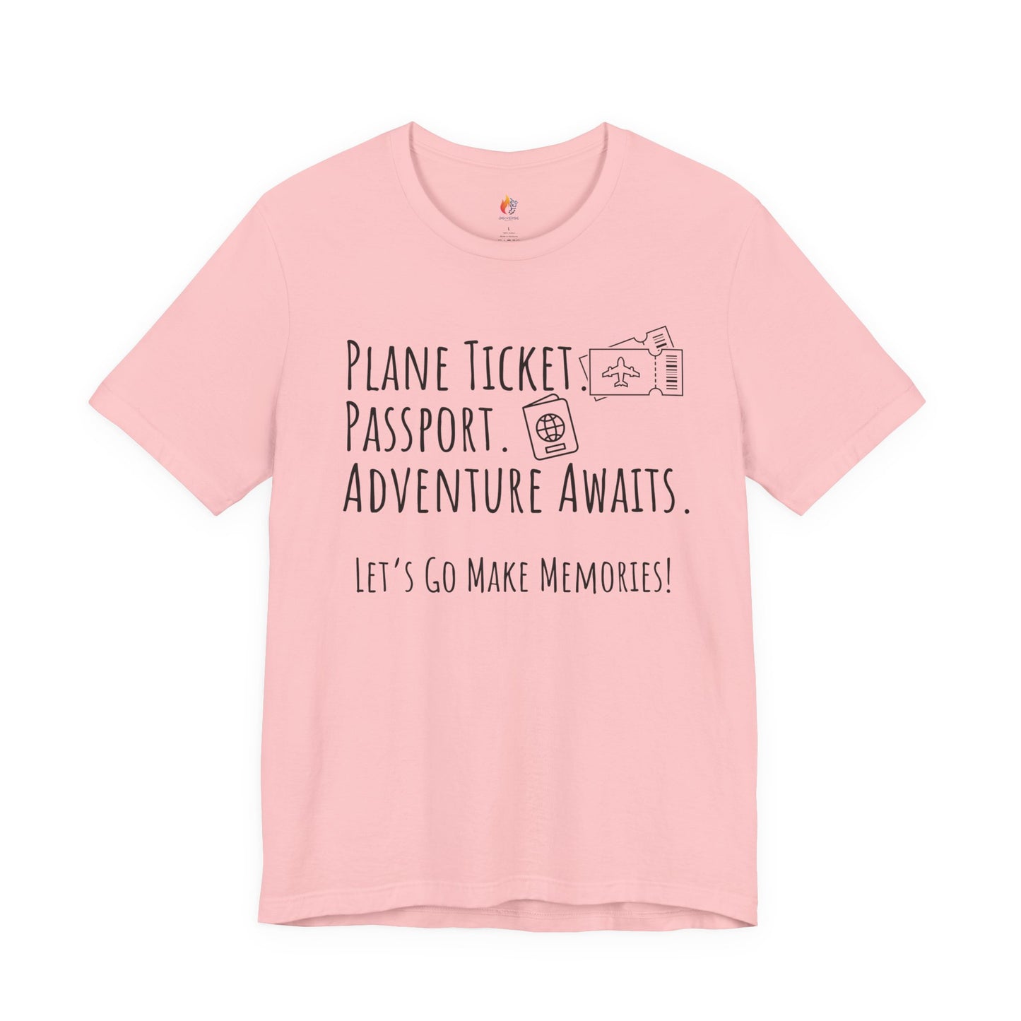 Travel lover T-Shirt - "Plane Ticket, Passport, Adventure Awaits", Lets go make memories, Adventure Graphic Tee