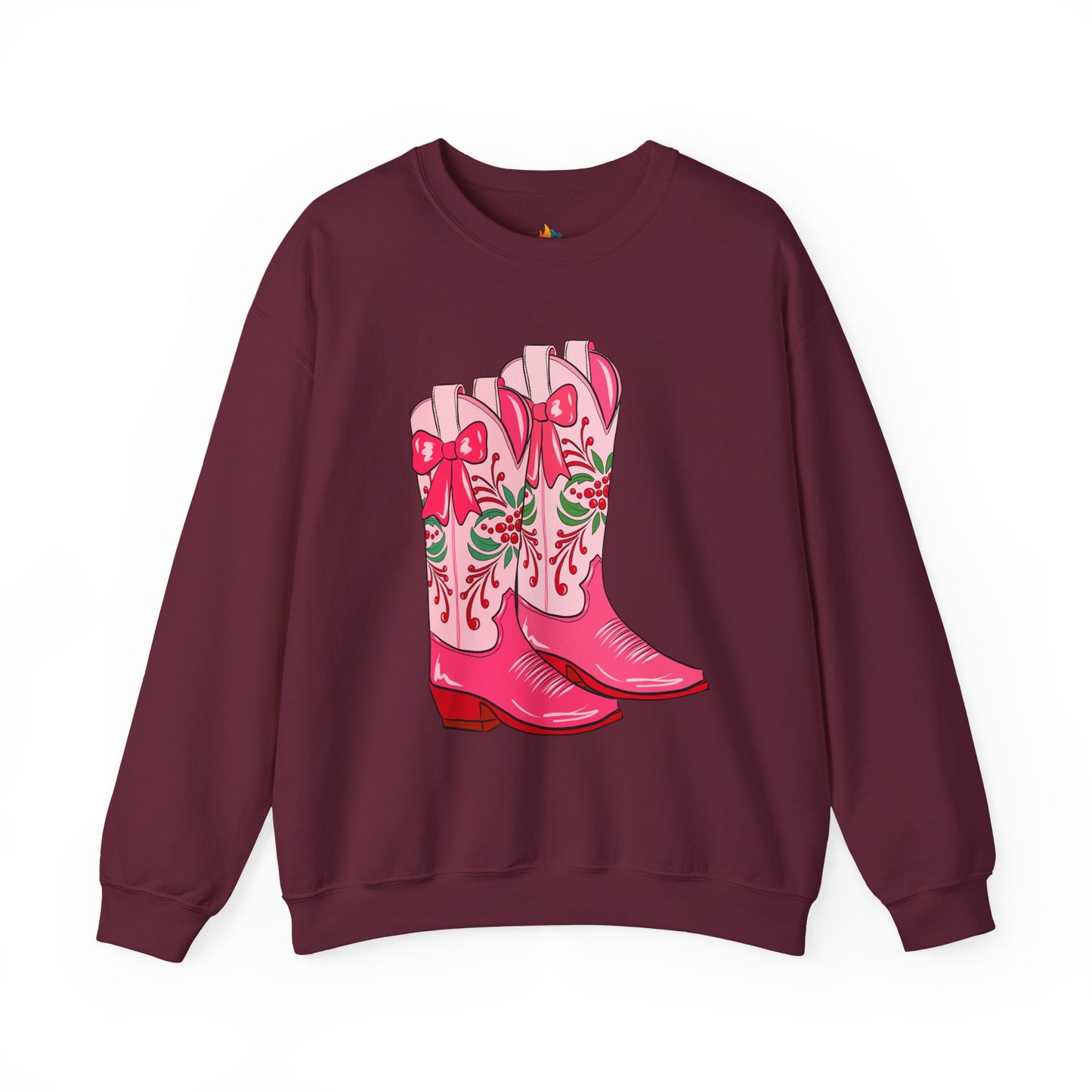Boots, Christmas Sweatshirt, Unisex Crewneck, Holiday Season Outfit, Winter Sweatshirt