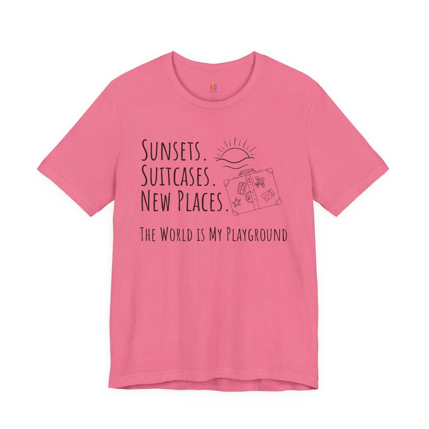 Travel lover T-Shirt - "Sunsets, Suitcases, New Places", Adventure Graphic Tee