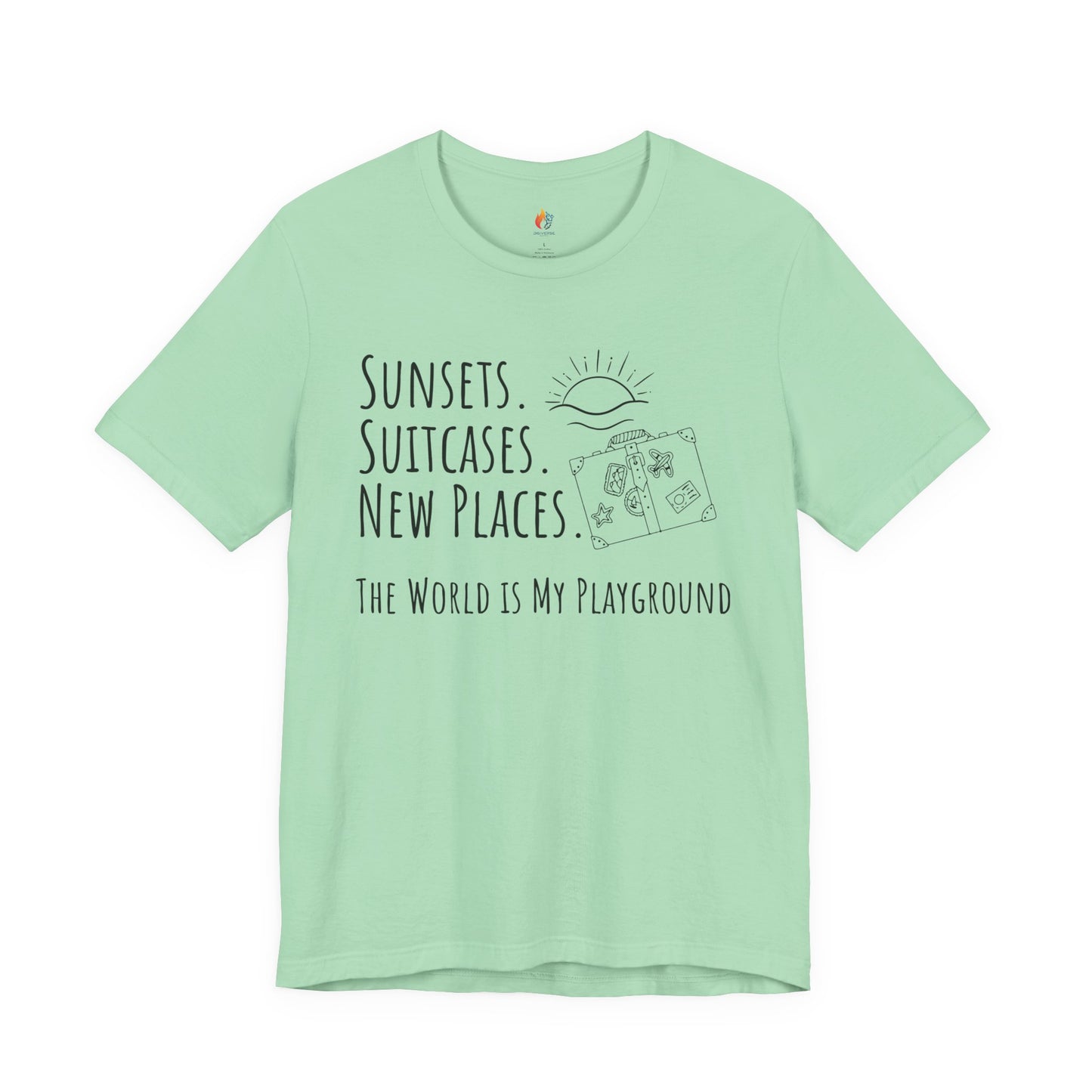 Travel lover T-Shirt - "Sunsets, Suitcases, New Places", Adventure Graphic Tee