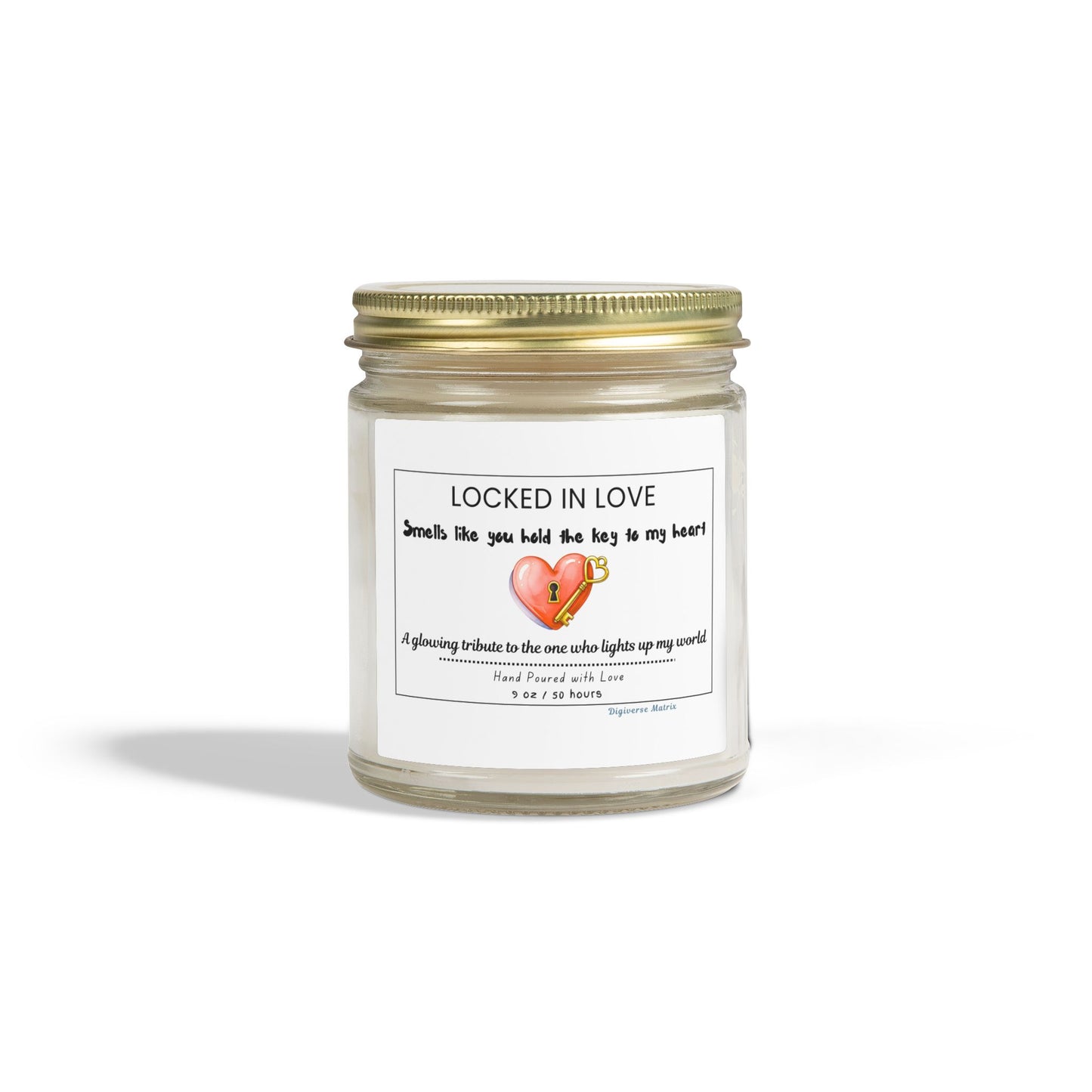 "Locked in Love" Soy Wax Jar (4oz & 9oz), Coconut Apricot Scented Candle - Valentines Day Gift