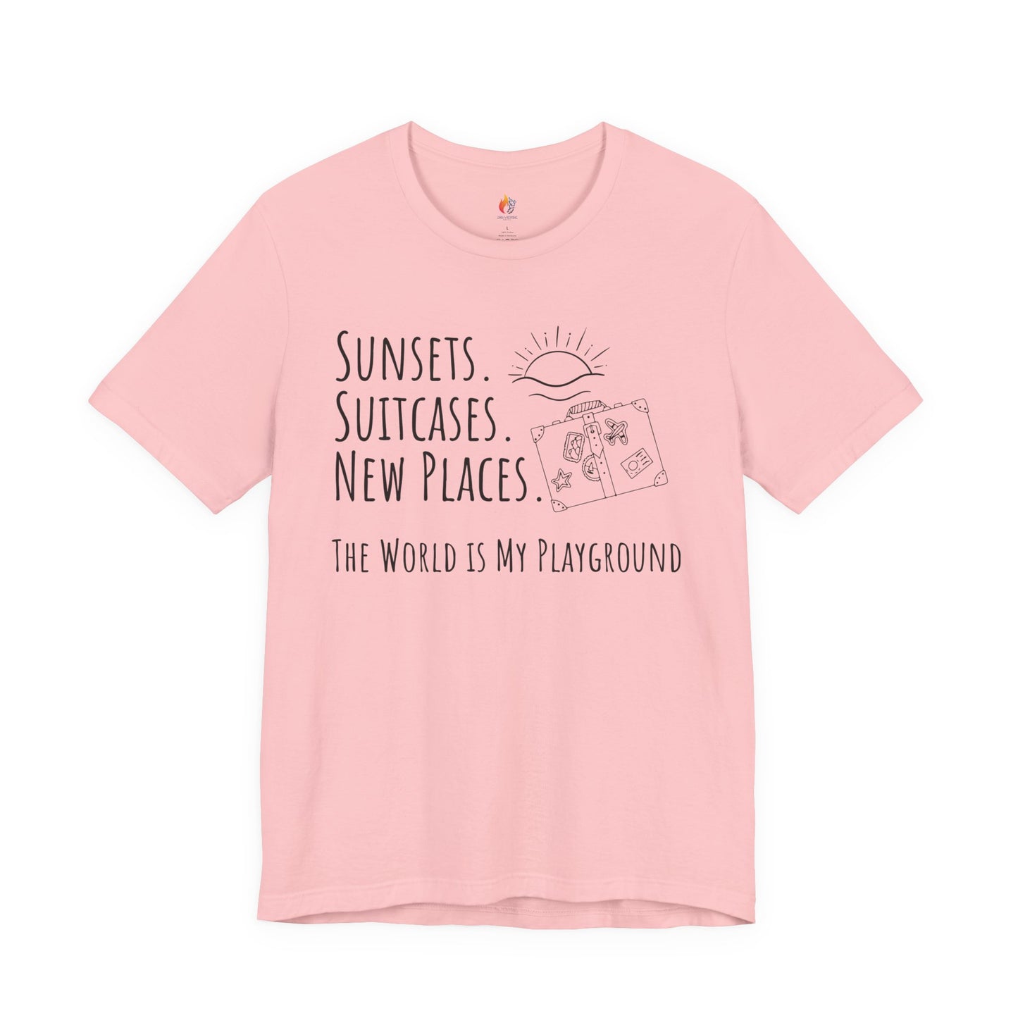 Travel lover T-Shirt - "Sunsets, Suitcases, New Places", Adventure Graphic Tee