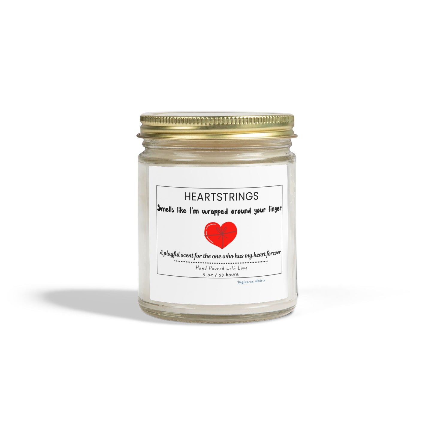 "Heartstrings" Soy Wax Jar (4oz & 9oz), Coconut Apricot Scented Candle - Valentines Day Gift