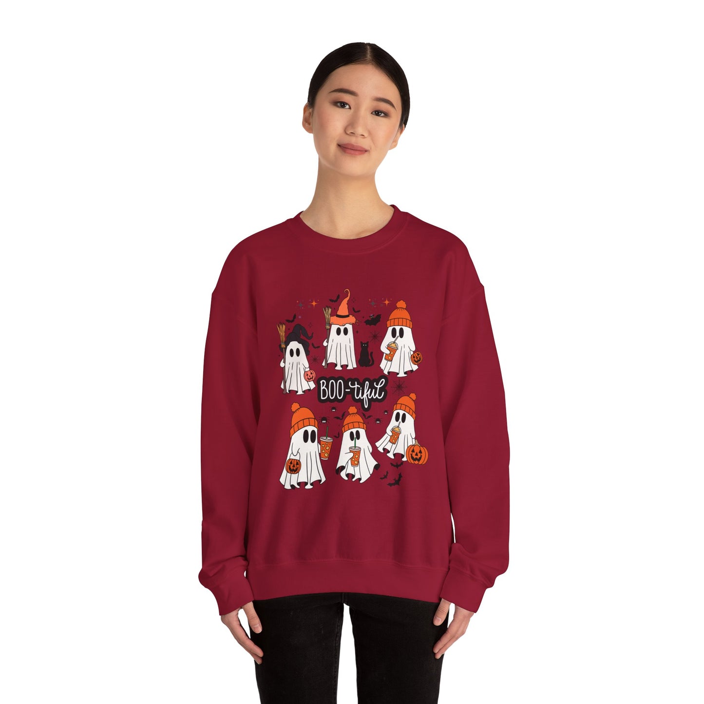 Boo-tiful ghost Sweatshirt, Unisex Crewneck, Fall Season Outfit, Cozy Fall Gift, Halloween Gift