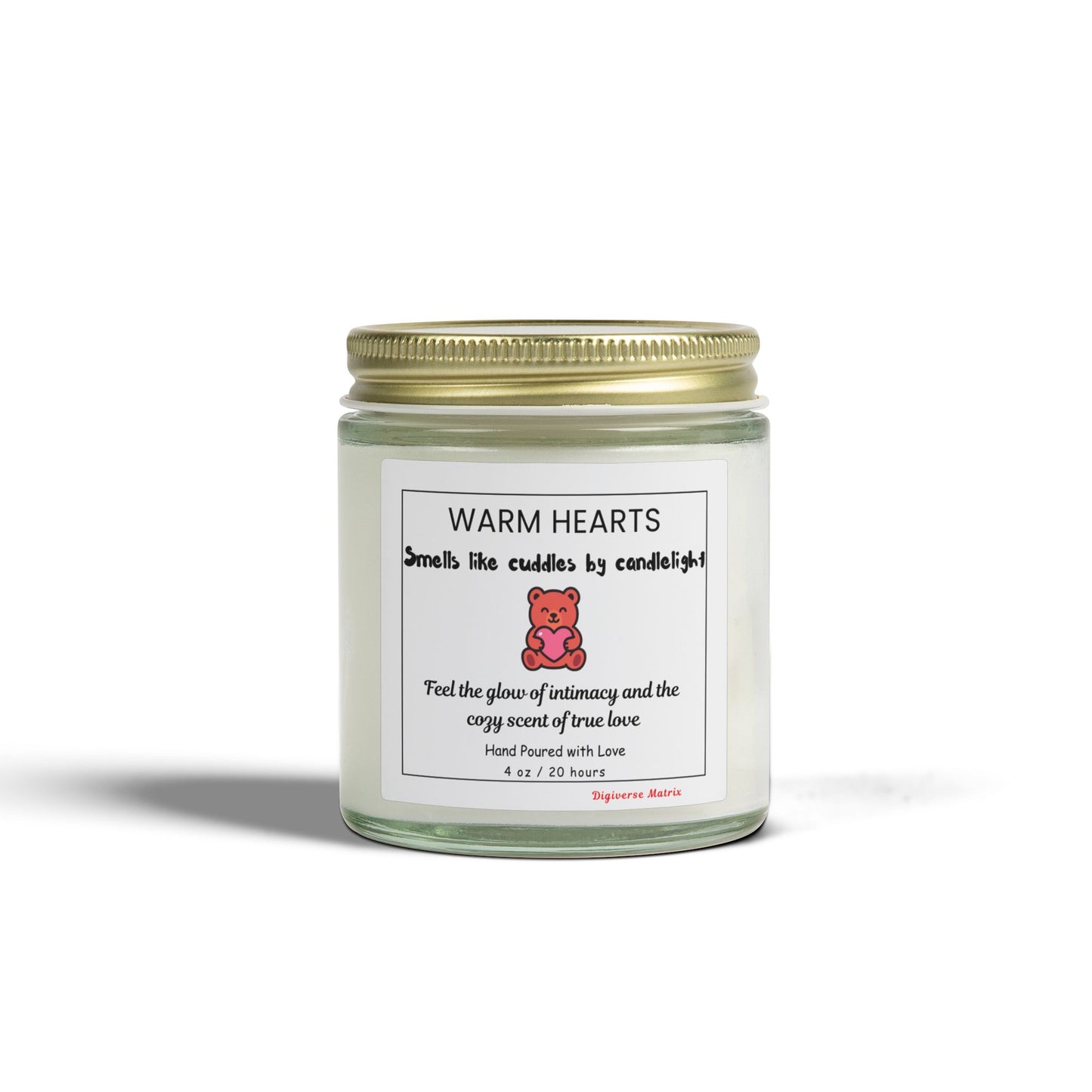 "Warm Hearts" Soy Wax Jar (4oz & 9oz), Coconut Apricot Scented Candle - Valentines Day Gift