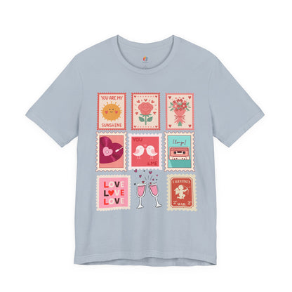 Love Stamps T-Shirt, Valentine’s Day T-shirt, Cute Valentine Shirt, Love Graphic Tee, Unisex Valentine Outfit, Gift for Him or Her, Romantic Holiday Tee