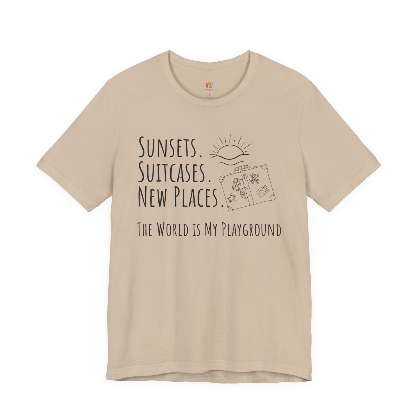 Travel lover T-Shirt - "Sunsets, Suitcases, New Places", Adventure Graphic Tee
