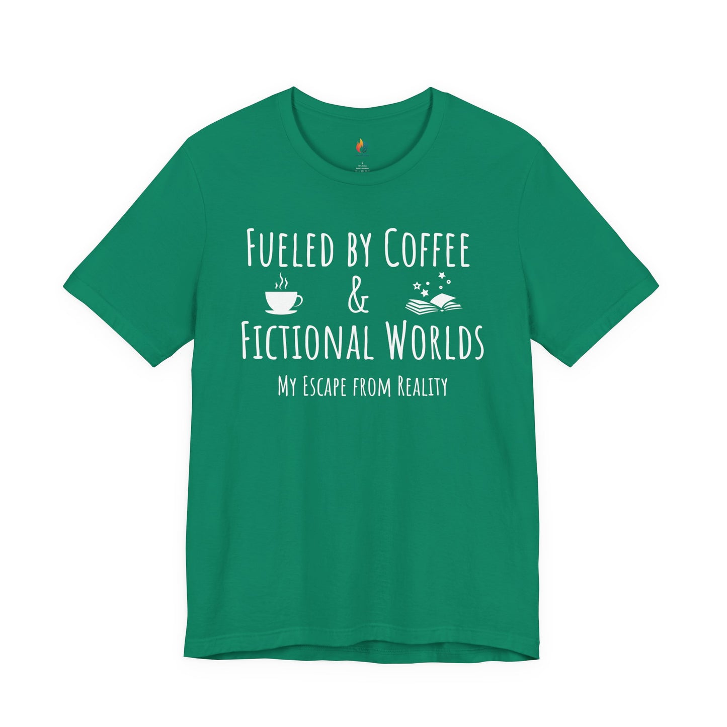 Fueled by Coffee, Fictional Worlds, Books T-Shirt, Book Lover Tee, Coffee Lover Tee