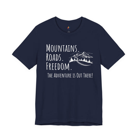 Travel lover T-Shirt - "Mountains, Roads, Freedom", Adventure Graphic Tee