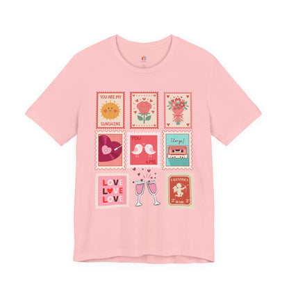 Love Stamps T-Shirt, Valentine’s Day T-shirt, Cute Valentine Shirt, Love Graphic Tee, Unisex Valentine Outfit, Gift for Him or Her, Romantic Holiday Tee